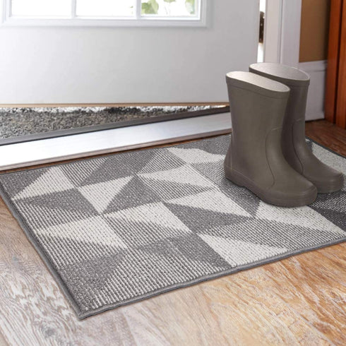Indoor Doormat 20"x 32", Absorbent Front Back Door Mat Floor Mats, Rubber Backing Non Slip Door Mats Inside Mud Dirt Trapper Entrance Front Door Rug Carpet, Machine Washable Low Profile-Grey Geome