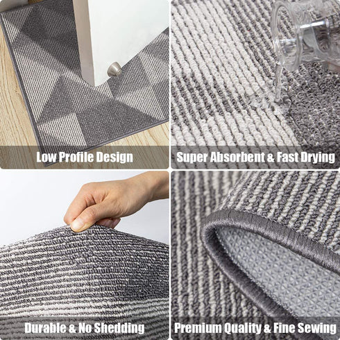 Indoor Doormat 20"x 32", Absorbent Front Back Door Mat Floor Mats, Rubber Backing Non Slip Door Mats Inside Mud Dirt Trapper Entrance Front Door Rug Carpet, Machine Washable Low Profile-Grey Geome