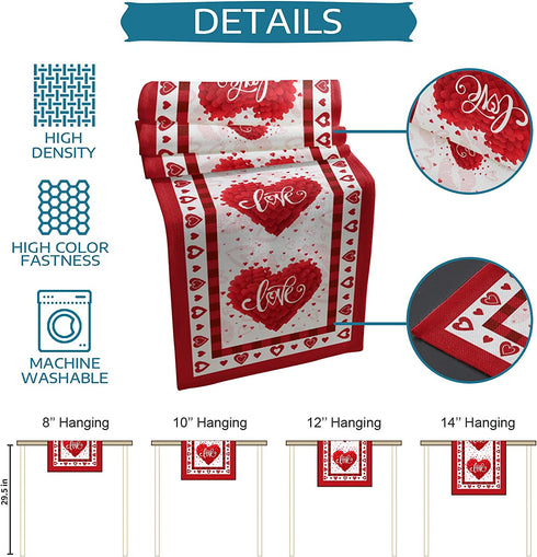 Table Runner 70 Inches Long Burlap Valentines Day Table Runners for Party Decorations, Valentine's Day Love Red Border Table Runner Farmhouse Non-slip Linen Tablecloth for Wedding Dinner