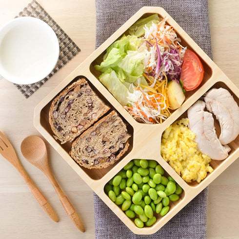 La Boos Square Portion Control Plates (4-Section) - MyPlate Healthy Diet Ratio Control or Weight Loss Aid plate - Made with Bamboo - BPA-Free Lunch Plate or Healthy Eating Plate