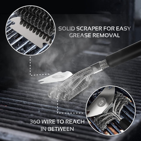 KP Grill Brush and Scraper Bristle Free 2 in 1 Safe Grill Cleaner Design No Bristles in Your Food BBQ Brush Smart Super Grip Handle & Bonus Metal Hanger Best Grill Cleaning Kit +3 eBooks