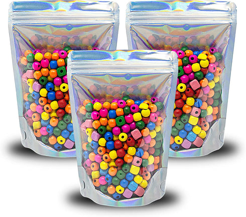 100 Pcs Holographic Resealable Mylar Bags - 5x7 Inch Smell Proof - Ziplock and Heat Sealable Stand Up Pouches - Use for Party Favors - Lip Gloss Packaging - Small Business Sample - WaldOaks
