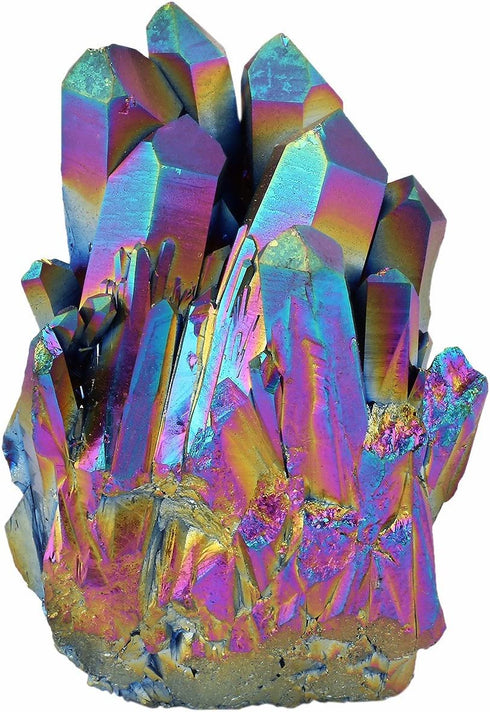 mookaitedecor Titanium Coated Natural Rock Crystal Cluster Geode Stone Specimen, Rainbow