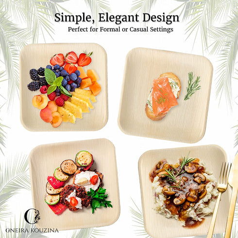ONEIRA KOUZINA Premium Palm Leaf Plates - 20 large, 10 inch square party pack - Biodegradable Compostable Eco-Friendly Disposable Sturdy. Better than bamboo plates, paper or plastic plates