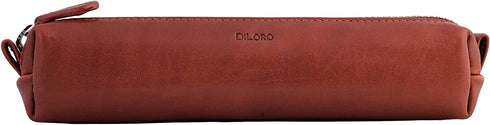 DiLoro Leather Zippered Fountain Ballpoint Rollerball Pens and Pencils Case Holder Pouch Genuine Full Grain Soft Nappa Leather (Bugatti Tan)