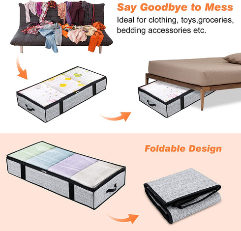 Under Bed Storage 90L Large Foldable Underbed Storage Bag with Clear Window,Dual Zipper,4 Reinforced Handles,Under The Bed Storage Bins for Comforters,Clothes,Quilts,2-Pack