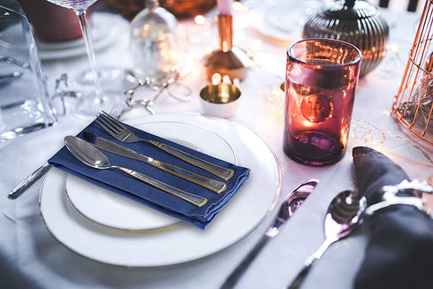 Ruvanti Dinner Cloth Napkins 12 Pack 18X18 Inch Reusable Fabric Napkins Soft, Comfortable, Durable Linen Napkins, Perfect Table Napkins, Ocean Blue / Navy Blue Napkins for Dinners, Weddings & Parties.