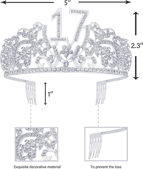 17th Birthday Gifts for Girls, 17th Birthday Tiara and Sash, 17th Birthday Decorations for Girl, 17th Birthday Crown and Sash for Girl, 17 Sash for Girl, 17 Tiaras and Crowns for Girls