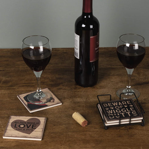 Primitives by Kathy 39365 Stoneware Coasters, Love and a Dog