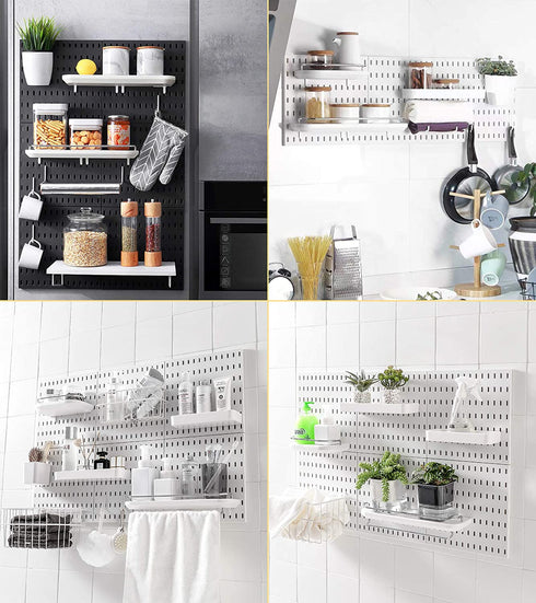 JoyBHole Pegboard Combination Kit and 11 Accessories(Shelf Hook Brackets Clips)No Punching for Garage Kitchen Living Room Bathroom office 22"x11",Pegboard Wall Organizer (Upgraded)