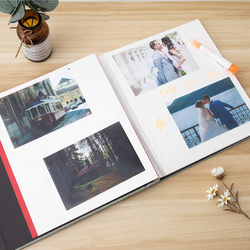 Spbapr Photo Album Self Adhesive 3x5 4x6 5x7 8.5x11 Magnetic Scrapbook 11 x Width 10.6 (Inches) 40 Pages Linen Cover DIY Photo Album with A Metallic Pen