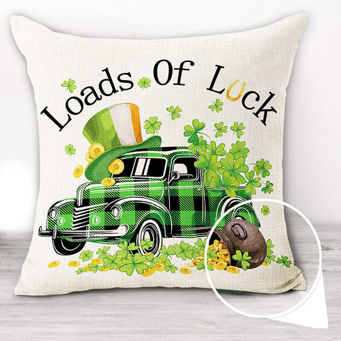 Hexagram St Patricks Day Pillow Covers 18 x 18, Green Buffalo Plaid Truck Shamrock Throw Pillow Covers Set of 4, Patricks Decorations Linen Pillow Covers for Living Room Couch Patio Indoor Outdoor