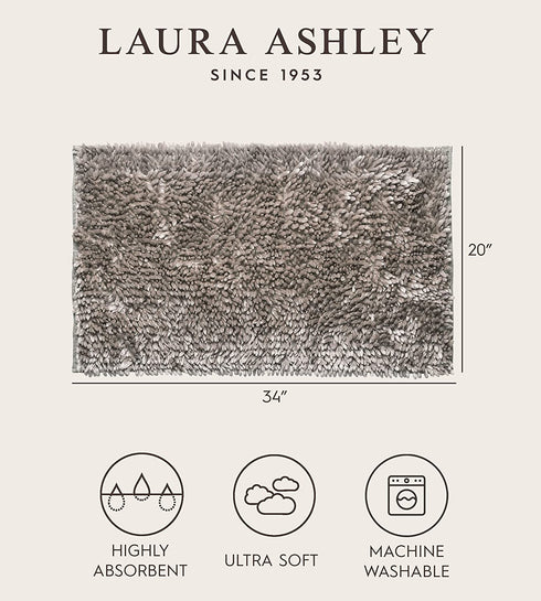 Laura Ashley Butter Chenille 20" x 34" Bath Mat, Light Grey