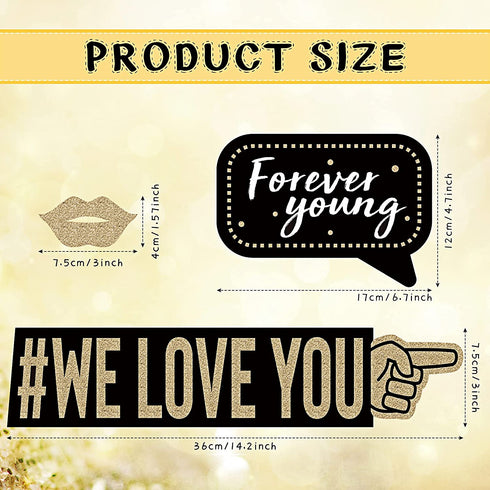 36 Pieces Gold Birthday Photo Booth Props, Large Gold Birthday Party Photobooth Props with Glitter for Girl Woman Birthday Parties Supplies (Black, Gold)