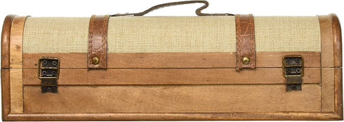 Twine Vintage Trunk Bottle Gift Wine Box with Lid and Handle Wood, Faux Leather, Brass Accents, Cloth, 1