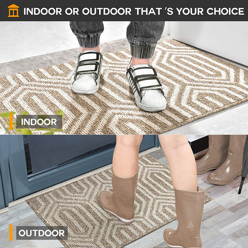 Indoor Doormat, Front Back Door Mat Rubber Backing Non Slip Door Mats 20?x31.5? Absorbent Resist Dirt Entrance Doormat Inside Floor Mats Area Rug for Entryway Machine Washable Low-Profile (Brown)