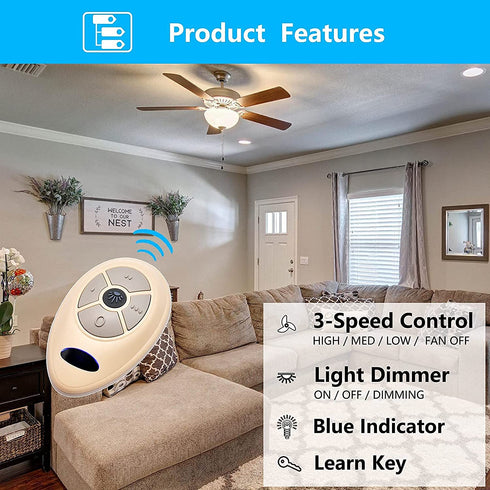 35T1 Ceiling Fan Remote Control Replacement for Harbor Breeze Allen Roth, 303.9MHz, 3-Speed, Light Dimmer, Learn Key, Replace FAN-53T FAN-11T L3HFAN35T1 FAN-35T1 L3HFAN35T FAN-35T (Remote Only)
