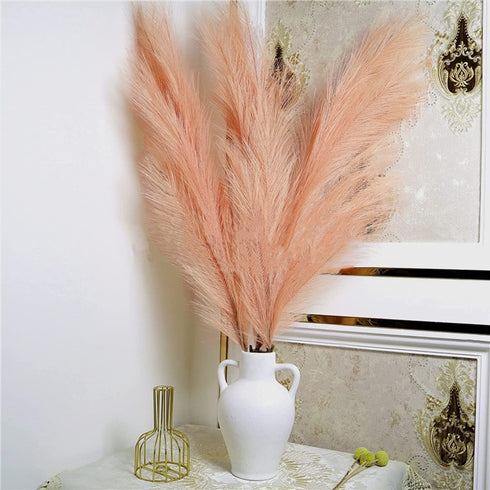 Artificial Faux Pampas Grass Large, 47"/120cm Bundle of 3 Fake Artificial Pampas Grass Decor Tall Fluffy Stems, Floor Vase Filler for Living Room Kitchen Decor Boho Decor Wedding - Champagne