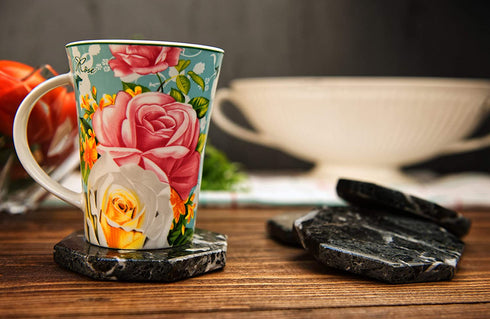 Coaster Set of 6 Black Handmade Marble Coffee 3.5 Inches Star Coasters Set for Mug Glass Drinks - Ideal for Car and Outdoor Pot Mat Caddy Kitchen Cup Pad Coaster Sets