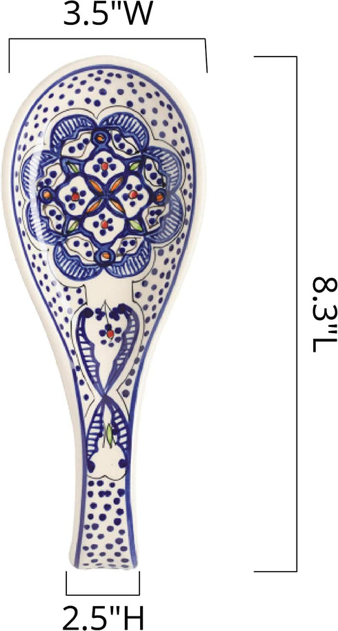 Ceramic Spoon Rest - Artisan Hand Crafted - Hand Painted Blue and White Spain and North Africa Art Deco - Kitchen Counter or Stove Top Utensil Rest
