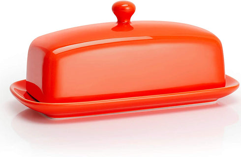 Sweese 307.106 Porcelain Butter Dish with Lid, Perfect for East West Coast Butter, Orange