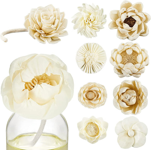 15 Pieces Diffuser Mixed Sola Flowers Natural Material Aromatherapy Reed Wood Flowers Decorative Aromatherapy Flower Placement Refill Wood Flower Diffuser with Rope for Home Fragrance