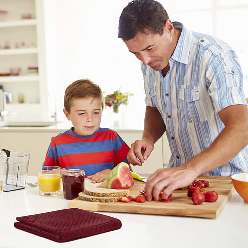 Talvania Red Kitchen Dish Towels, 100% Cotton Dobby Weave Terry Towel Set, 12 Pack Soft and Absorbent Multipurpose Dish Cloth, Hand Towel and All Kitchen Cleaning 15? X 25? Machine Washable (Red Pear)