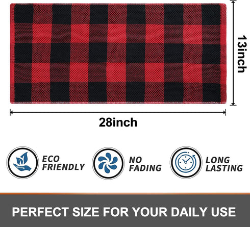 Kitinjoy 100% Cotton Buffalo Plaid Waffle Weave Kitchen Towels, 13 in x 28 in, Super Soft Absorbent Kitchen Dish Towels for Drying Dishes, 4Pack, Black/Red