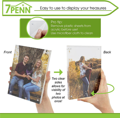 7Penn Acrylic Picture Frames - 5pk Clear Picture Frames 5 x 7in Magnetic Double Sided Picture Frame Block Picture Frame