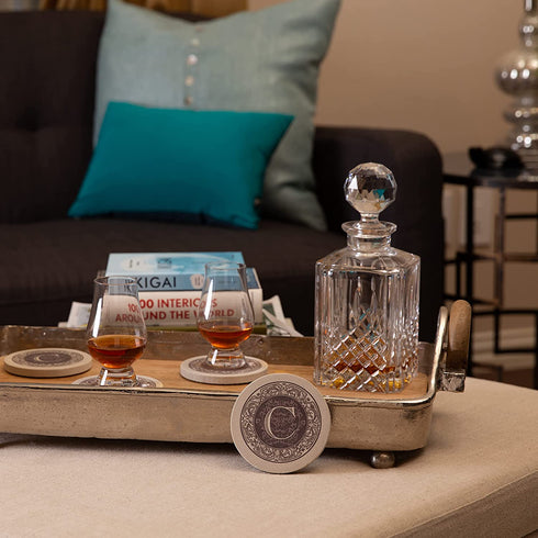 Thirstystone Monogram Coasters, All Natural Stone with Non-Slip Cork Backing, Drink Absorbent & Protects Table, Great for Gifts, Letter C (Set of 4)