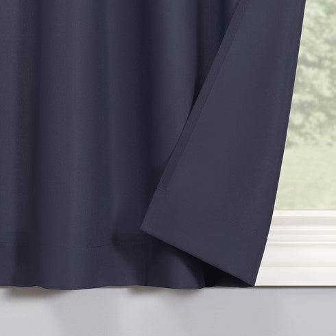 No. 918 Martine Microfiber Semi-Sheer Rod Pocket Kitchen Curtain Valance and Tiers Set, 54 in x 24 in (3 Piece), Navy Blue