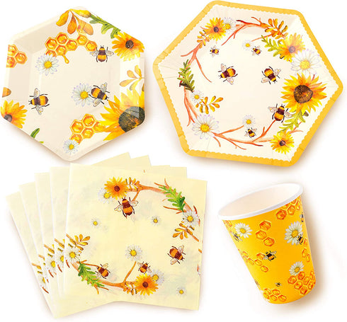 Bee Party Supplies Bumble Bee Party Decorations Sunflower Includes Dinner Plates Dessert Plates Cups Napkins For Birthday kids Baby shower Parties Serves 16