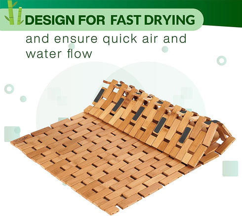 Natural Bamboo Wood Bath Mat - Bathroom Mats, Bathmats and Kitchen Rugs - Accessories for Bathtub, Sauna and Shower (Lattice, Standard 16x24 Inch)