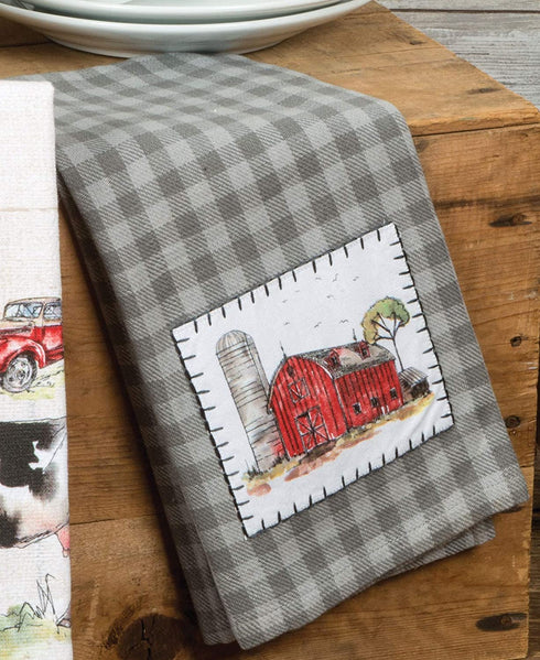 Kay Dee Designs Country Life Dual Purpose Terry Towel & Appliqued Tea Towel Kitchen Dishtowel Set of Farm Animals & Big Red Barn for Cleaning, Drying, Polishing and Baking