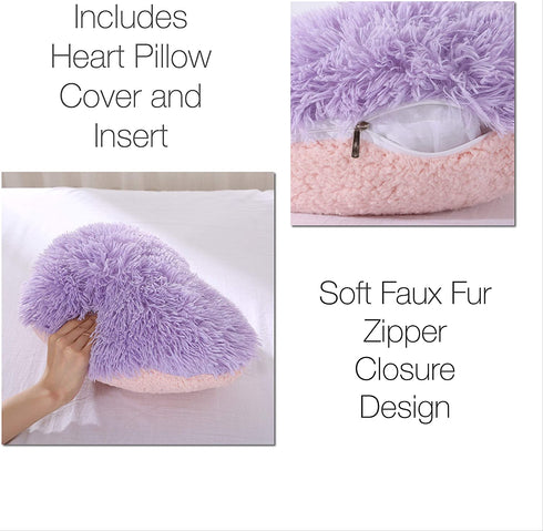 Easter Fluffy Heart Pillow ,Valentines Day Decor Faux Fur Throw Pillow,Sherpa Plush Shaggy, Solid Color, Heart Shape (Purple)