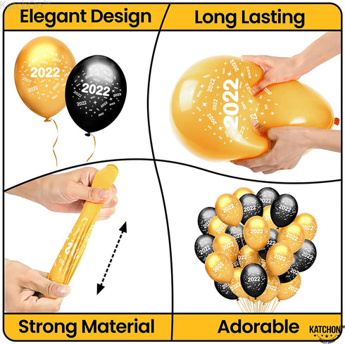 50 Pieces, Graduation Balloons Latex - Black and Gold 2022 Balloons | Black and Gold Graduation Decorations 2021 | Graduation Party Decorations | Congrats Grad Decorations, Class of 2022 Decorations