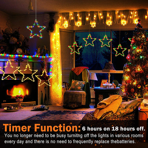Christmas Window Lights 3 Pack Battery Operated LED Star Light 8 Modes Timer Fairy Hanging Light, Outdoor Waterproof Decor for Home Xmas Tree Porch Holiday Party Indoor Decoration Red and Green