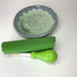 BonCera, All-in-one 4pcs Premium Ceramic Garlic Grater Set - Hand-Made, Green Glazed Design Grater Plate w/Garlic Peeler, Gathering Brush, Display Stand, It's also grating Turmeric, Ginger, and more,