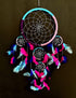 OMA Dream Catcher - Hand Made Traditional Tie Dye Colors Turquoise, Pink & Purple Feathers - 9" Diameter & 30" Long
