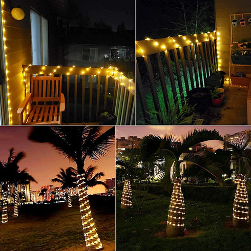Solar Rope String Lights Outdoor 2 Pack 39 Feet 100 Led Waterproof Solar Powered Fairy Lights with 8 Lighting Modes, Copper Wire PVC Tube Lights for Garden Wedding Party DIY Decor (Warm White)