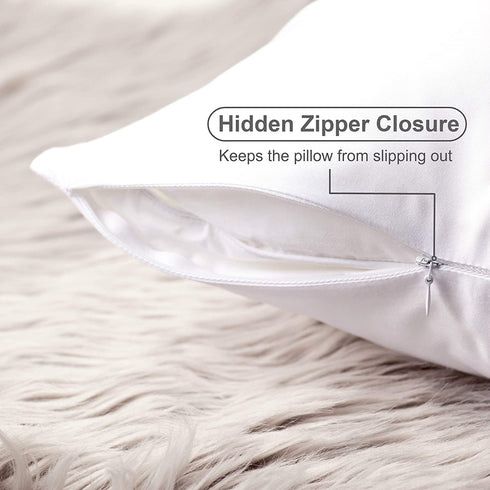 Bamboo Pillow Cases Queen Size - Set of 2 Bamboo Pillowcase with Zipper, Cooling Pillow Cases Zippered, Cool Pillow Cases, White Satin Pillowcase for Hair and Skin Women, Queen Pillow Covers 2 Pack
