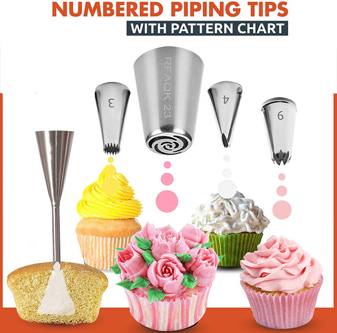 90PCs Russian Piping Tips Complete Set-Cake Piping Bags and Tips Set,Cookie,Cupcake& Cake Decorating Kit Baking Supplies-Cake Frosting Tools,28 Russian Tips,24 Icing Tips,Leaf&Ball Tips,31 Pastry Bags