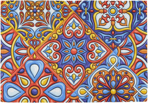 Qilmy 4 Pack Place Mats Non-Slip Dining Table Mat Heat-Resistant Reversible Placemat Double Sided Washable Placemats for Kitchen/Party/Restaurant 12" x 18", Mexican Talavera Folk Tile