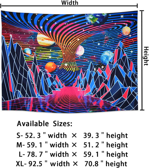 Trippy Mountain and Planet Tapestry Hippie Tornado Waves Tapestry Retro Abstract Space Landscape Tapestry Psychedelic Galaxy Stars Tapestry Wall Hanging for Room