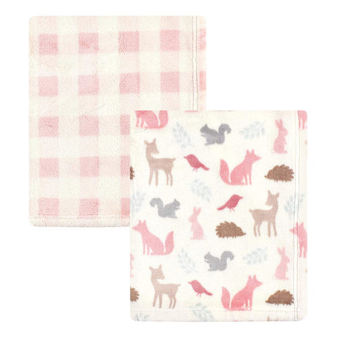 Hudson Baby Unisex Baby Cozy Plush Luxury Blankets 2pk, Woodland Silhouette, One Size