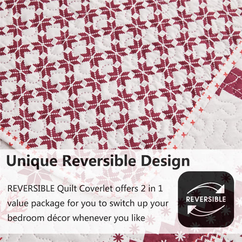 Lodge Style Ultra Lightweight Quilt Set Queen Size 90"x90", Striped 3 Piece Bedding Sets, Deer Snowflake Printed Rustic Bedspread Coverlet for Cabin Country Home Bedroom Decor,1 Quilt + 2 Pillow Shams
