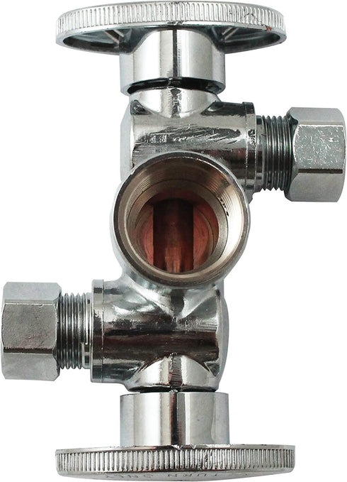 Quarter Turn 3 Way Valve 1/2-Inch FIP by 3/8-Inch OD by 3/8-Inch OD Dual Handle, Lead-Free