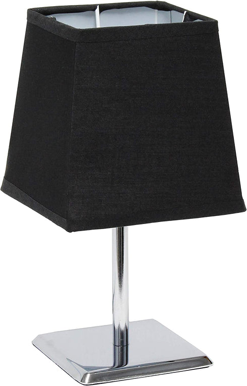Simple Designs LT2062-BLK Mini Chrome Squared Empire Fabric Shade Table Lamp, Black