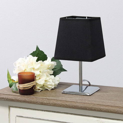 Simple Designs LT2062-BLK Mini Chrome Squared Empire Fabric Shade Table Lamp, Black