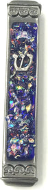 Sparkling Art Glass Mezuzah - 3.5 Inch - Easy Mount - Weatherproof Metal Case - Gift Box and Non-Kosher Scroll Included - Hand Made in USA by Tamara Baskin Art Glass (Blue)